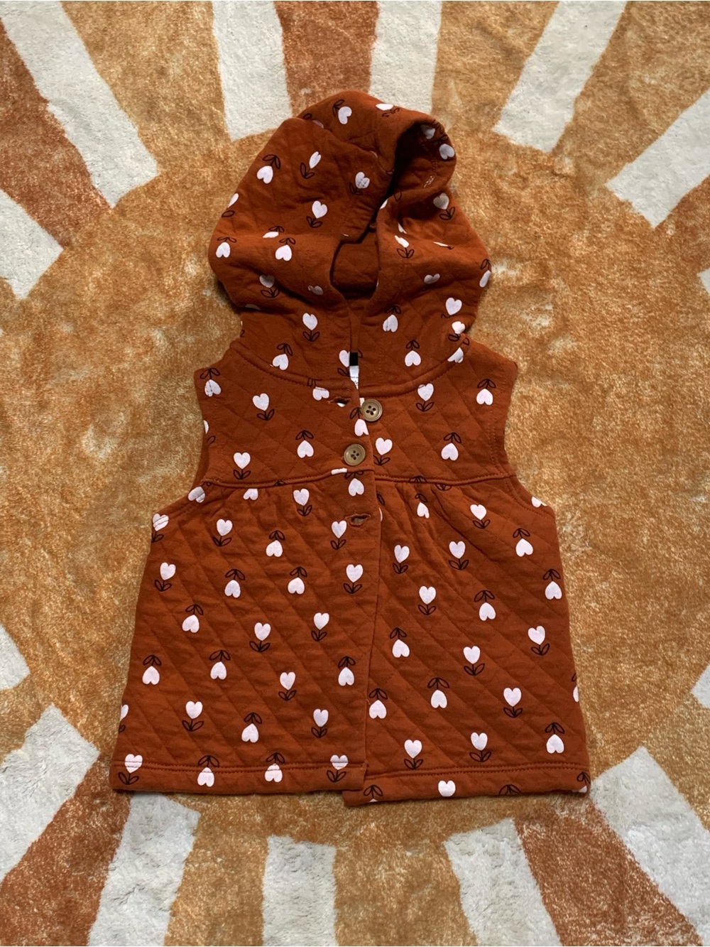 Carter's Rust Hooded Vest with Pink Heart Print
